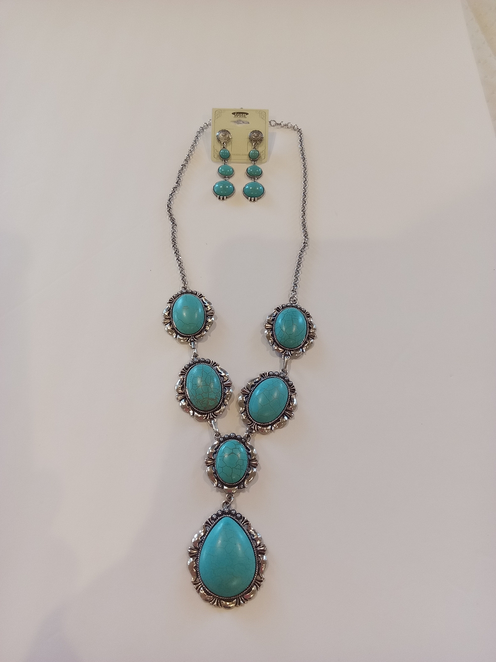Western Style Turquoise Statement Necklace and Earring Set - Women Jewelry New